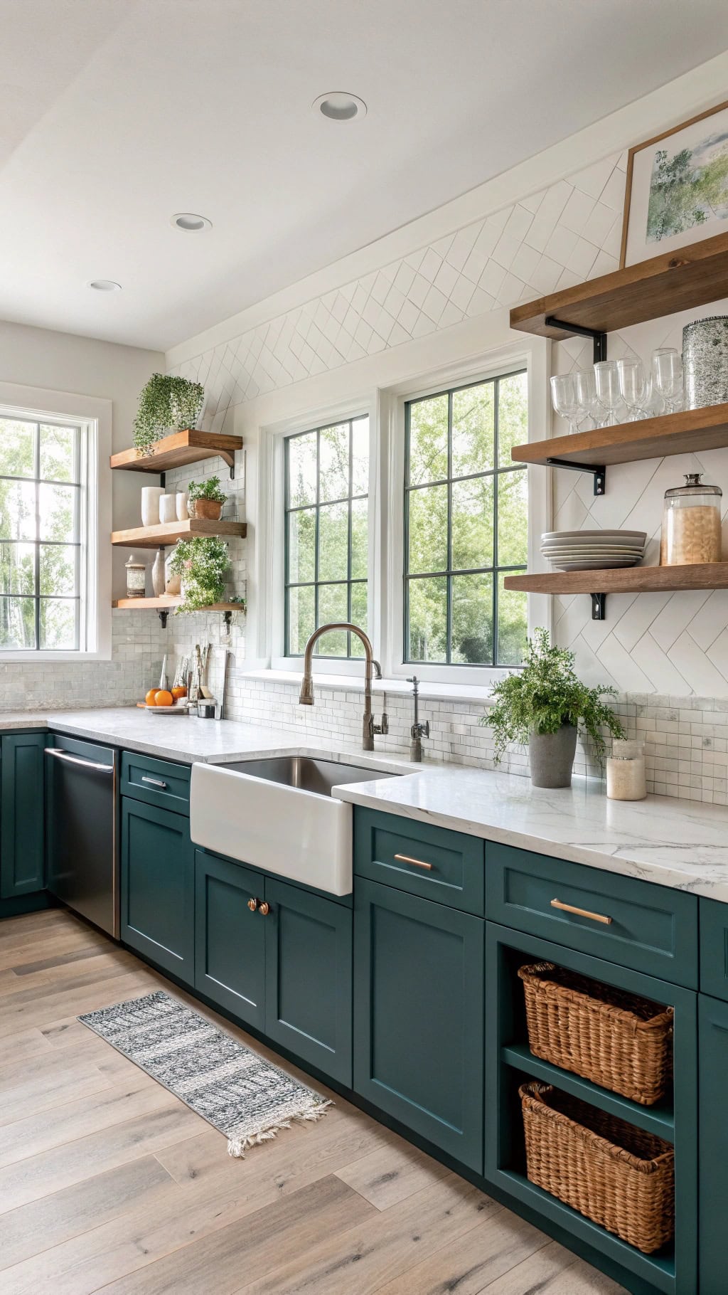 two tone teal cabinet design