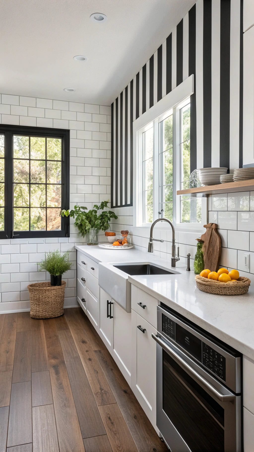 vertical striped kitchen design