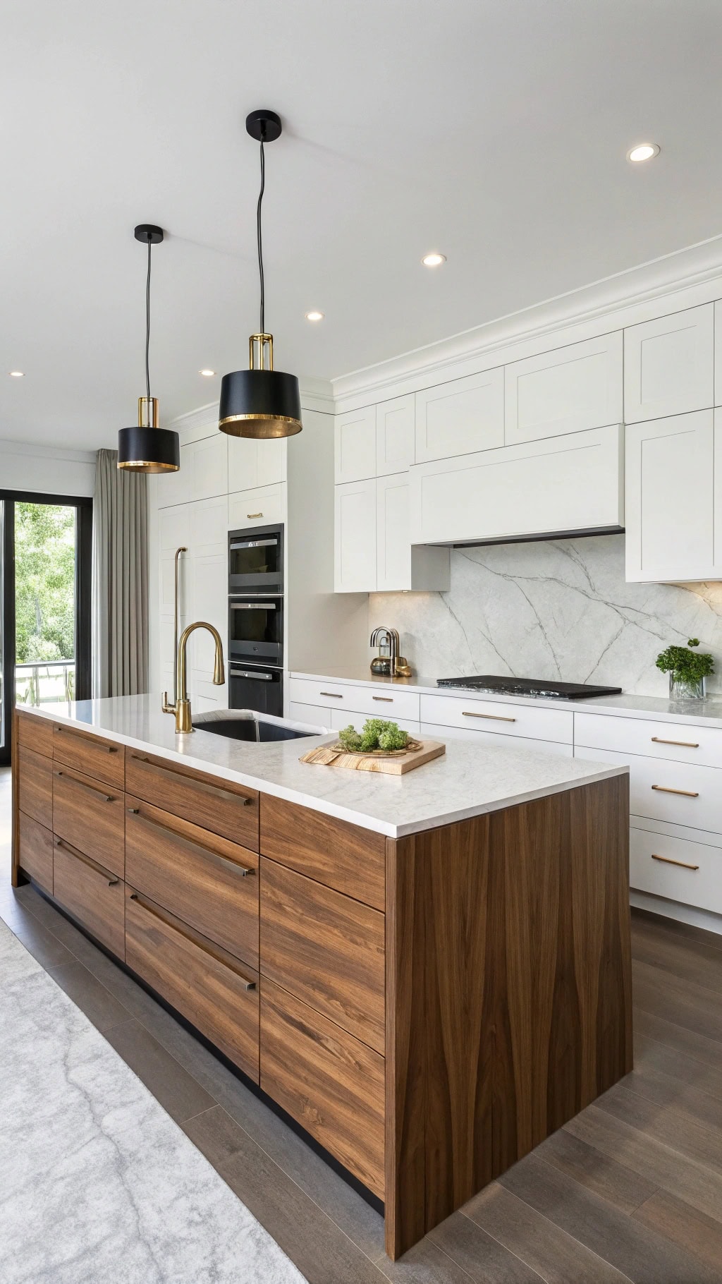 walnut waterfall island elegance