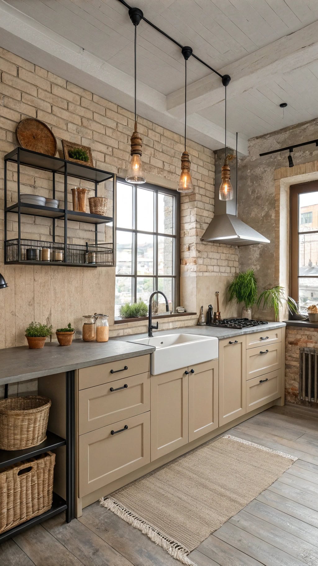 warm industrial beige kitchen