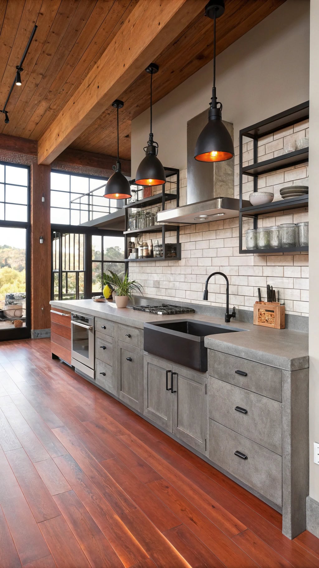 warm industrial kitchen design