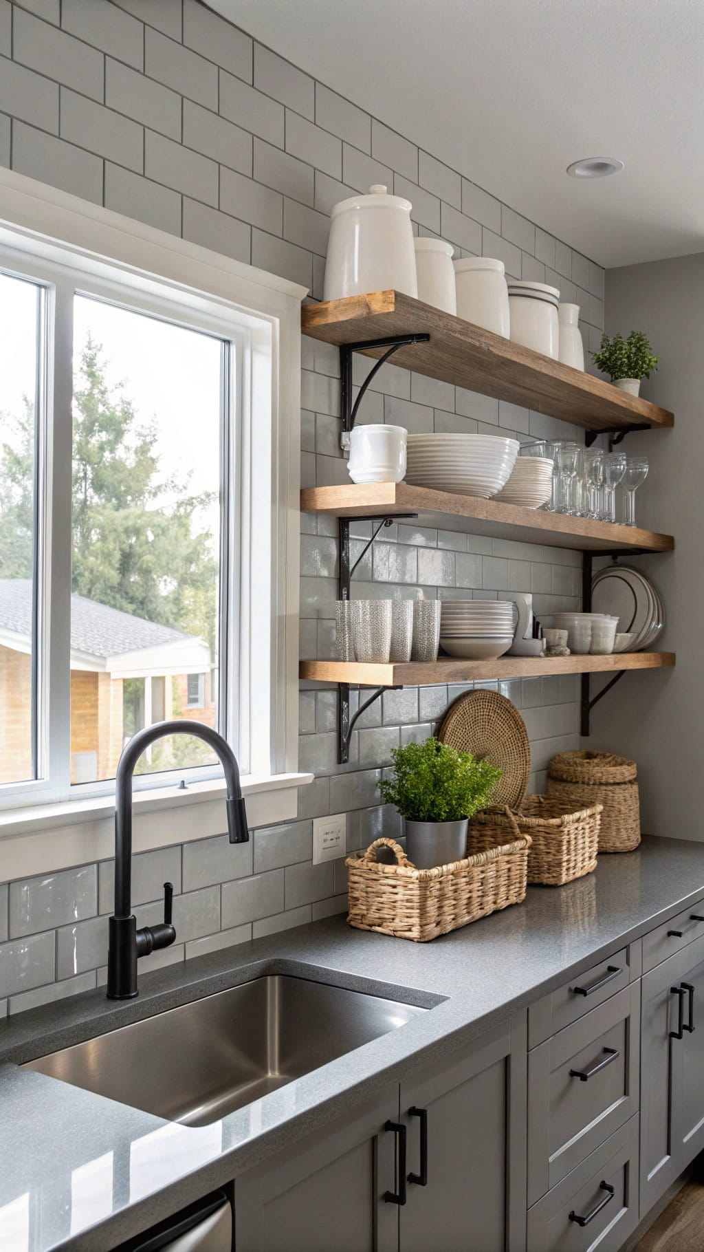 airy floating gray shelves