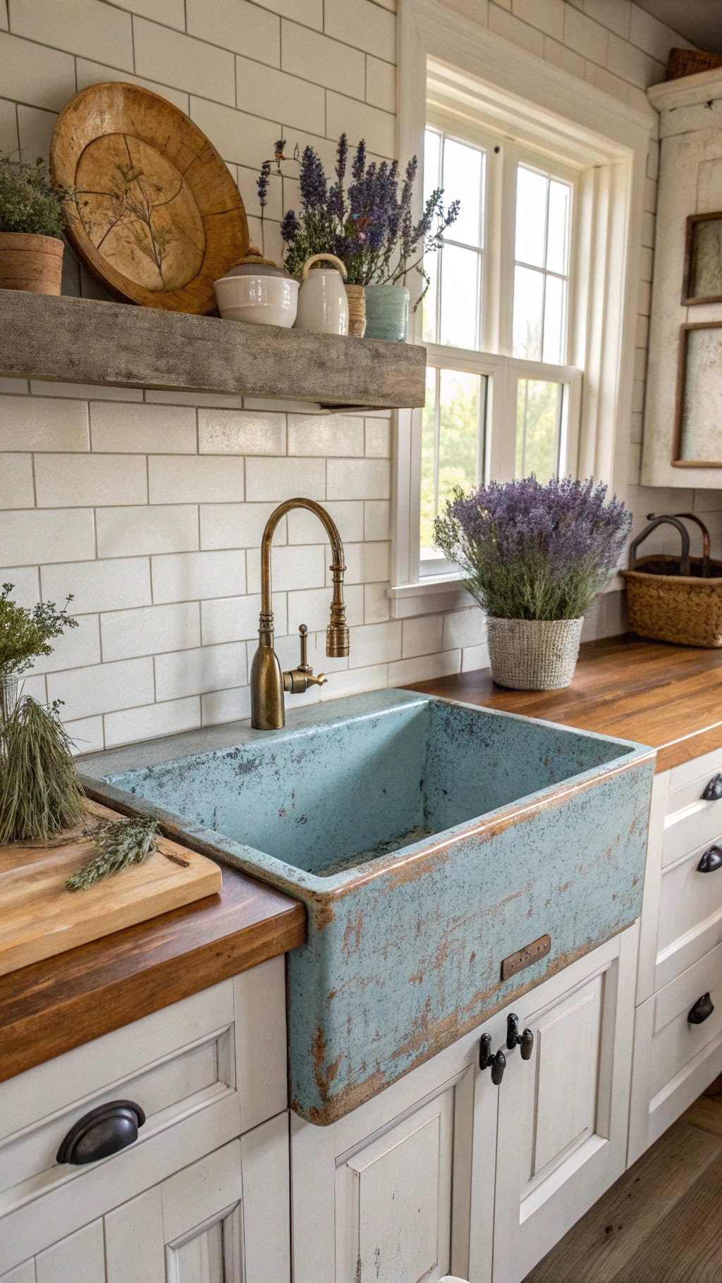 antique blue apron sink