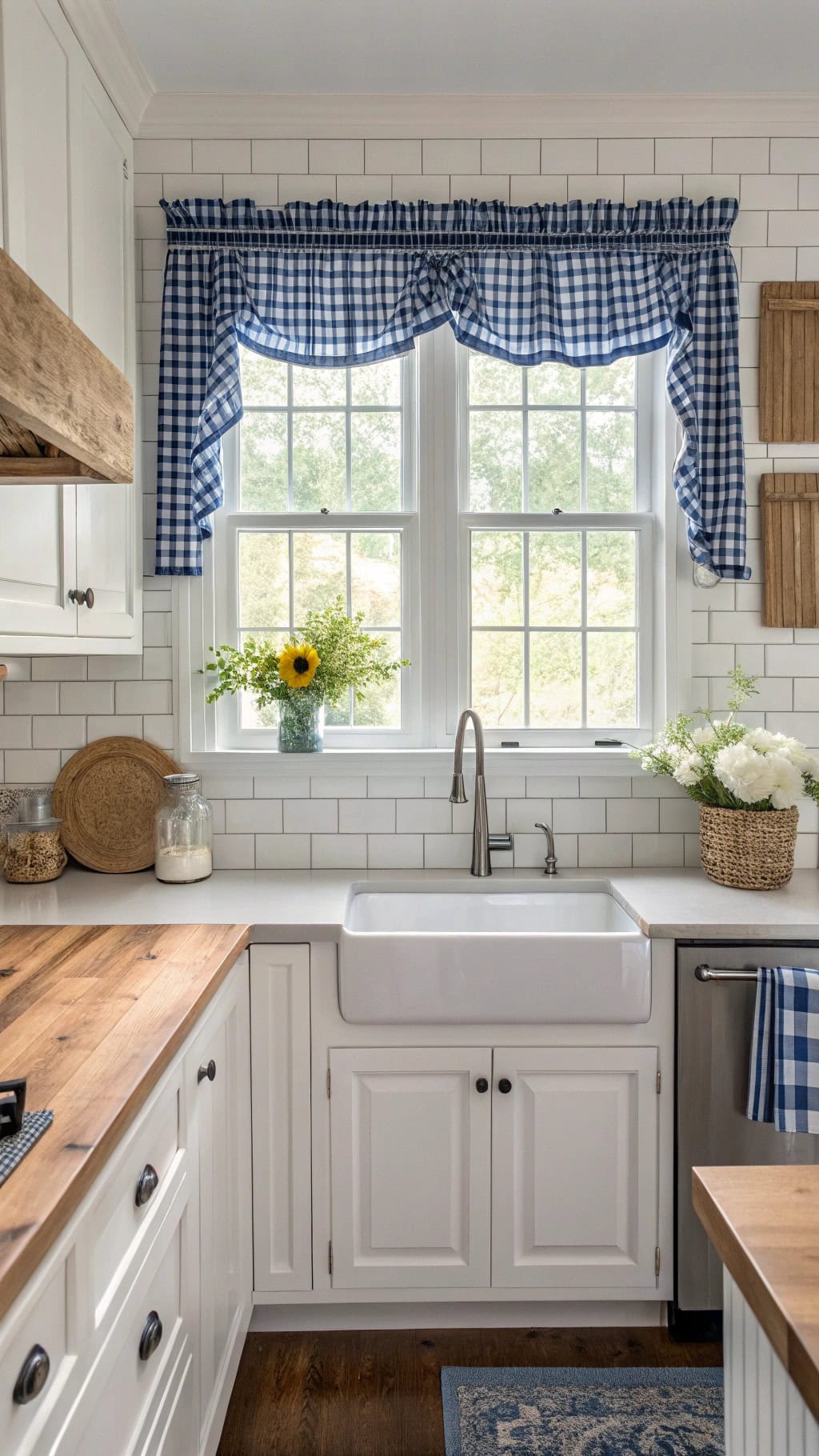 blue gingham kitchen valances
