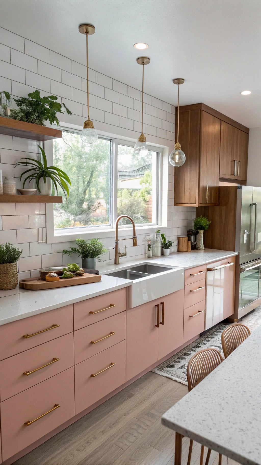 blush cabinets with retro flair