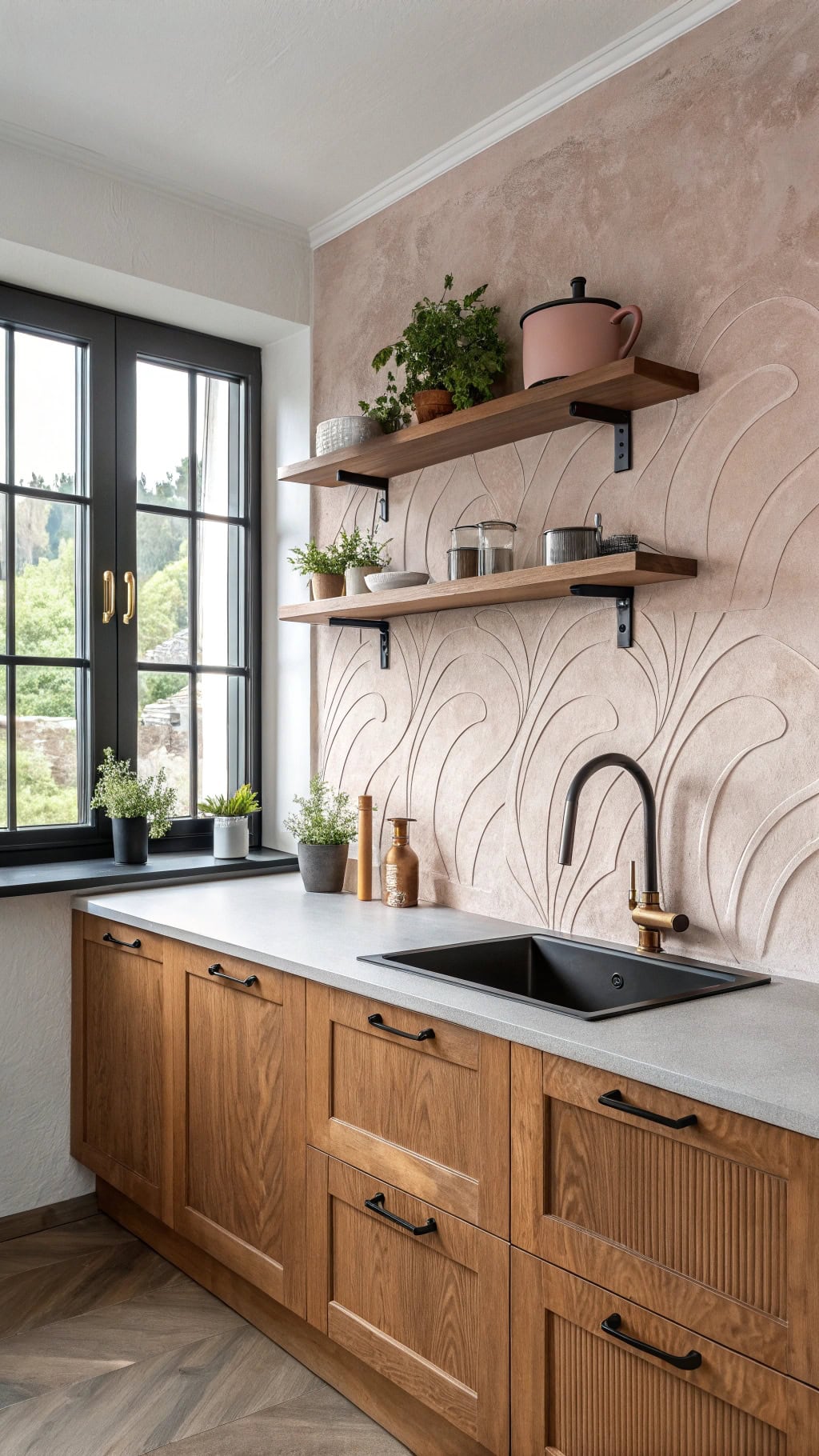 blush concrete kitchen aesthetics