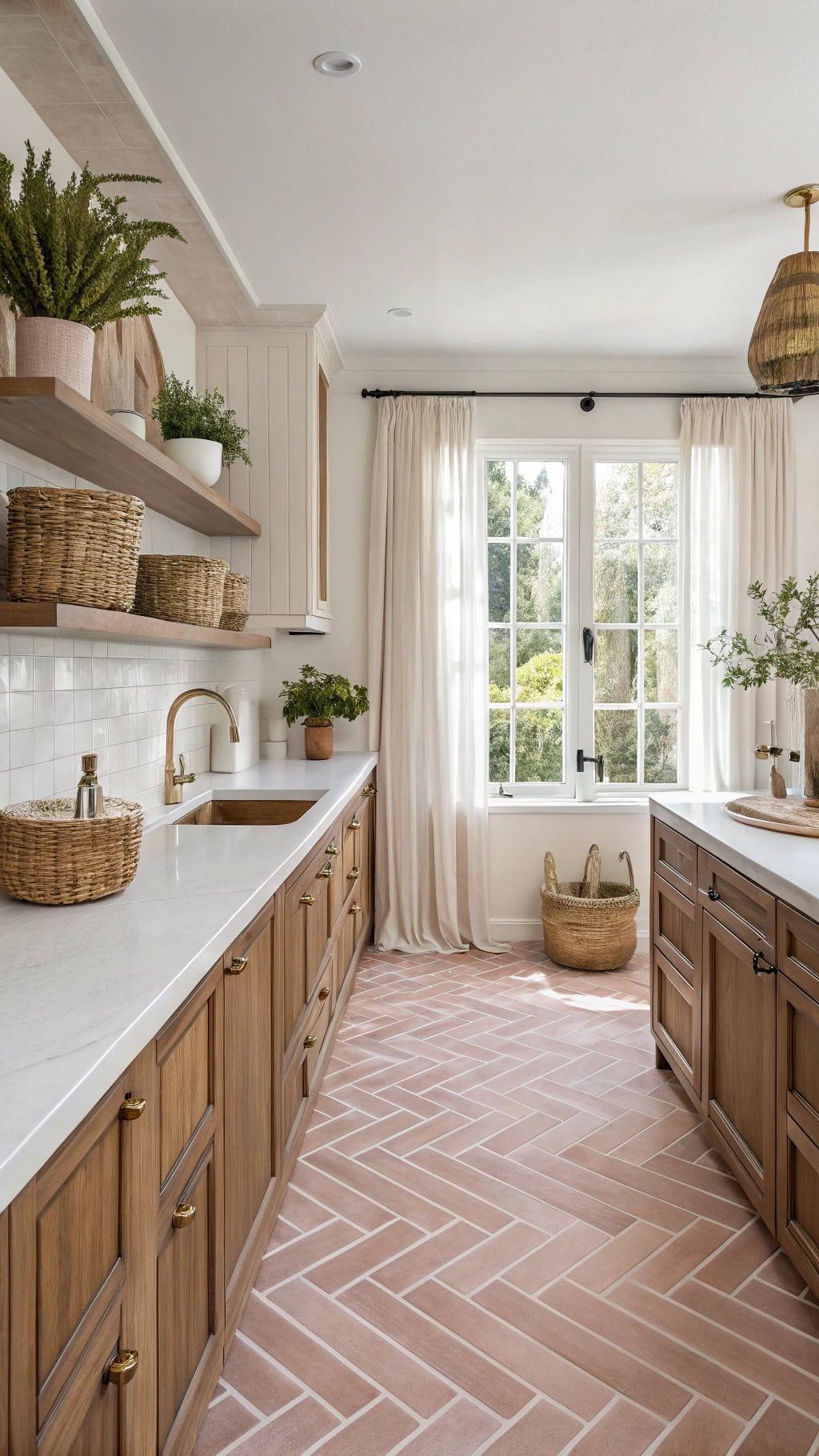 blush herringbone kitchen elegance