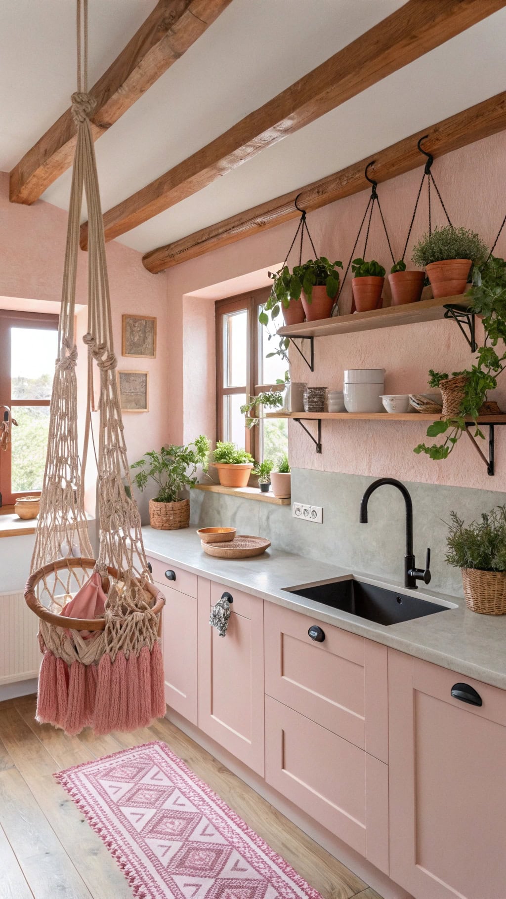 bohemian pink macrame storage