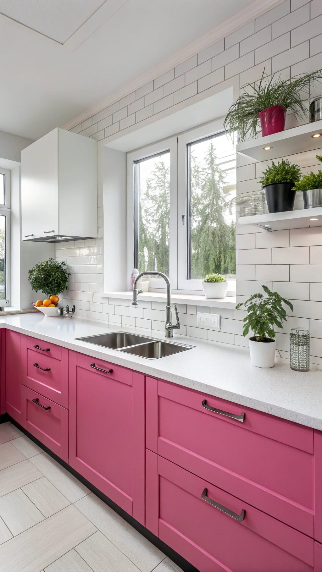 bold pink minimalist kitchens