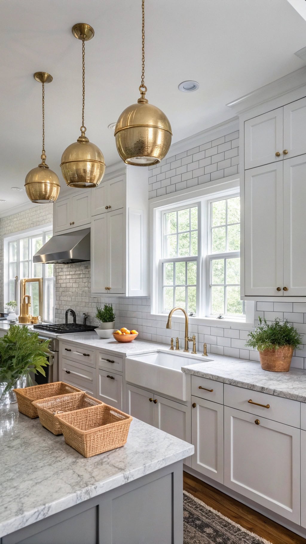 brass lighting enhances kitchen style