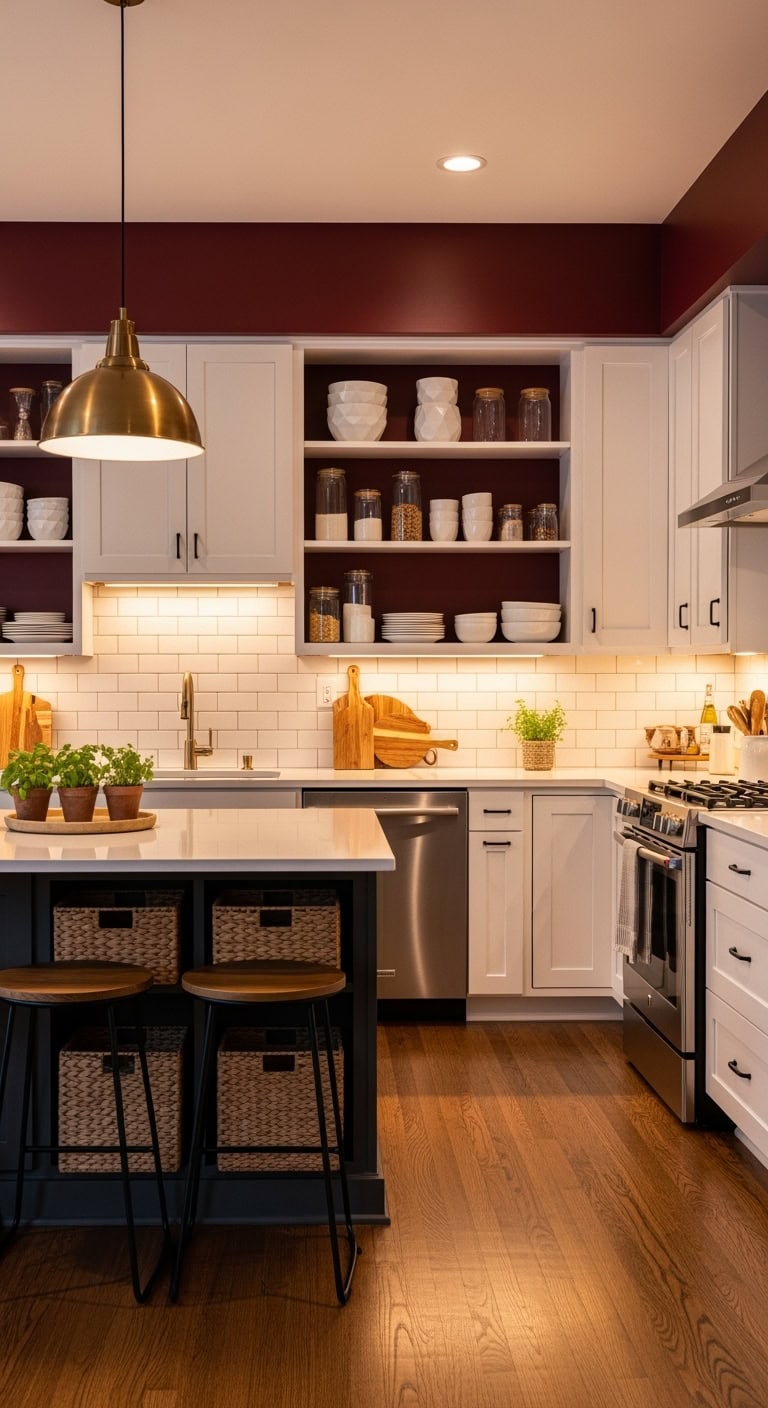 burgundy kitchen with contrast