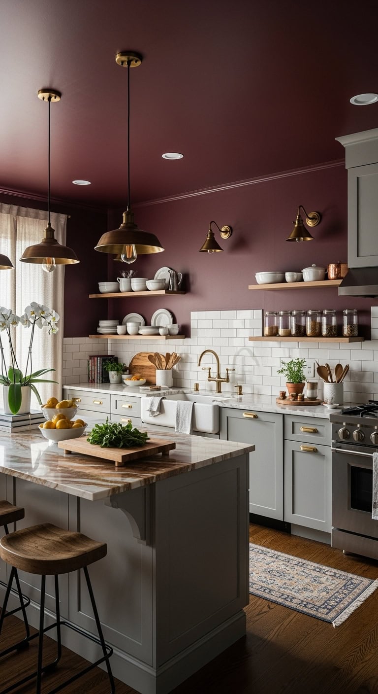 burgundy walls blend styles
