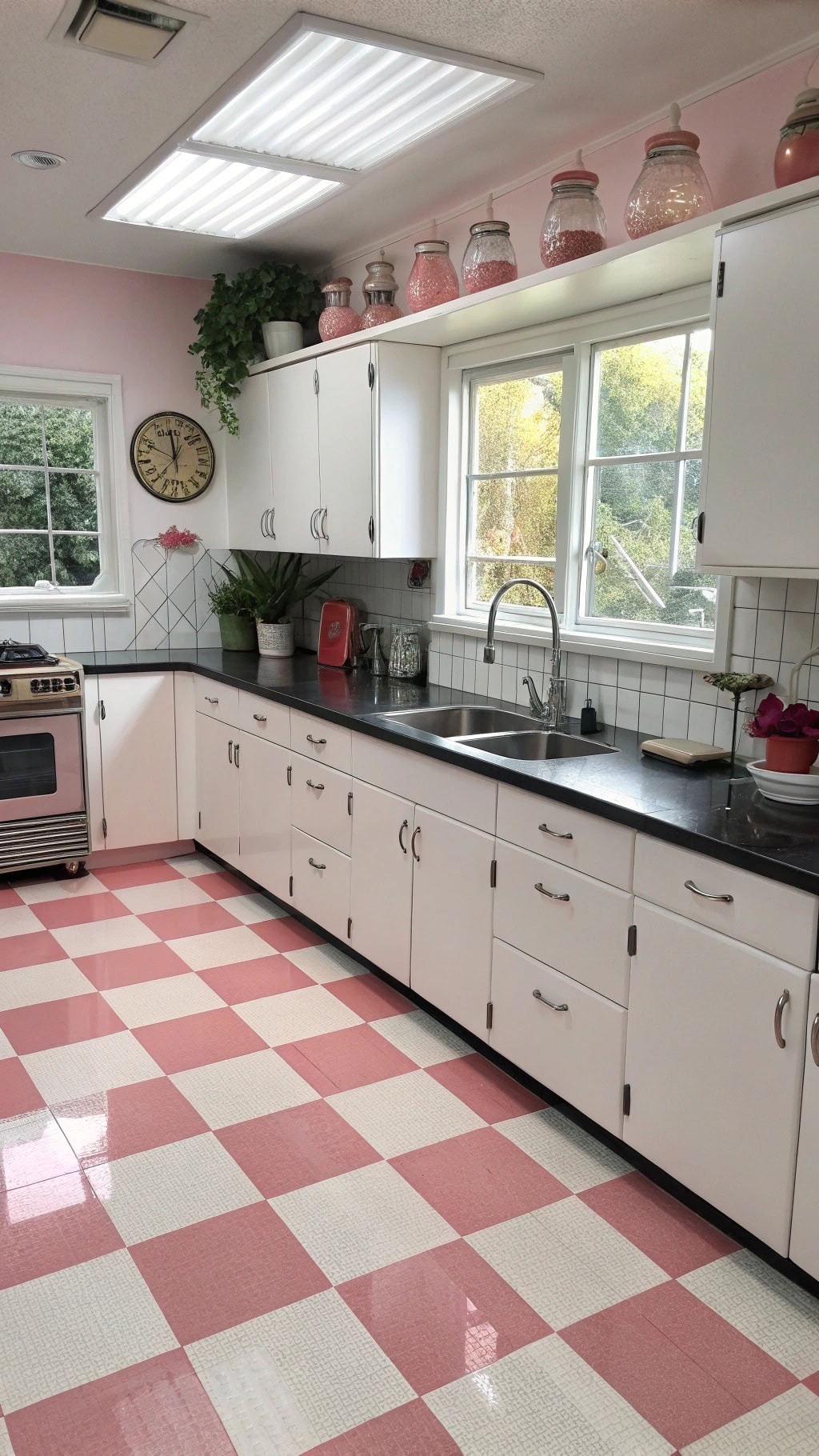 checkered pink vinyl flooring