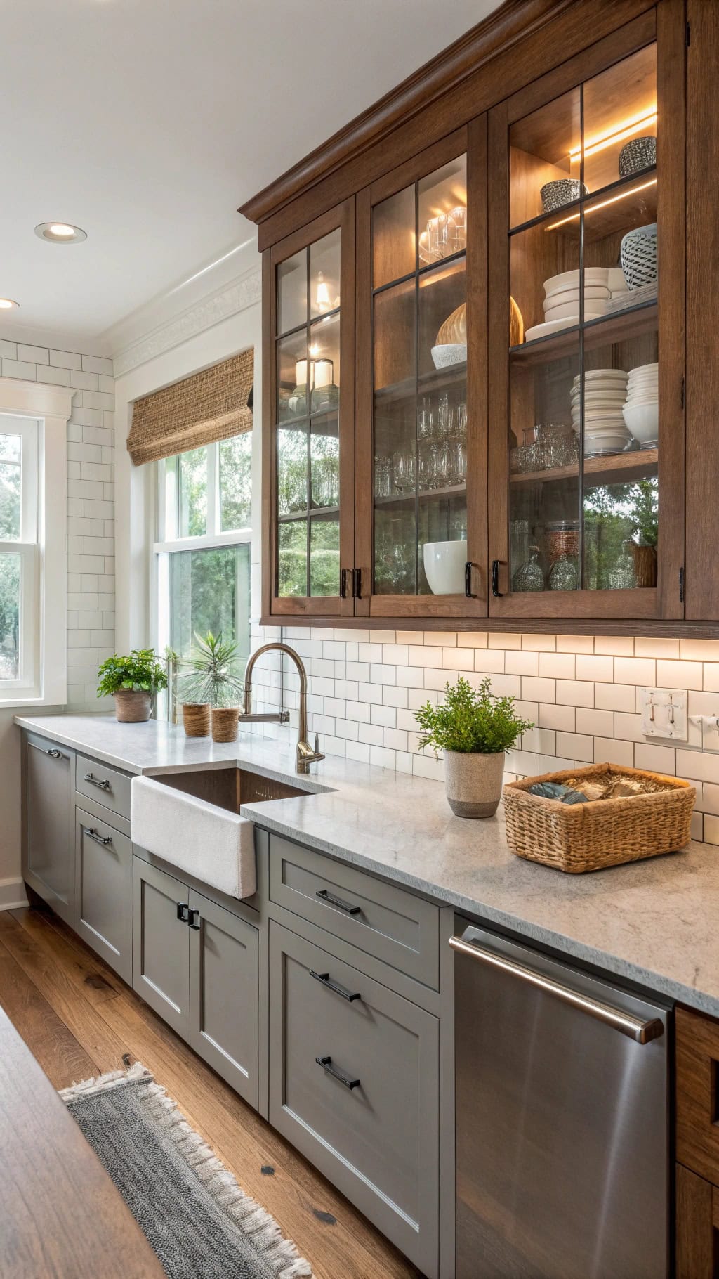 chic smoked glass cabinetry