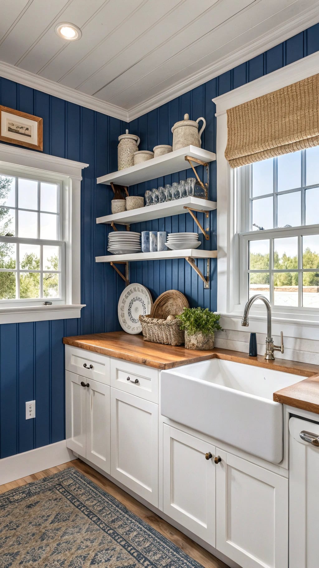 coastal cottage with blue accents