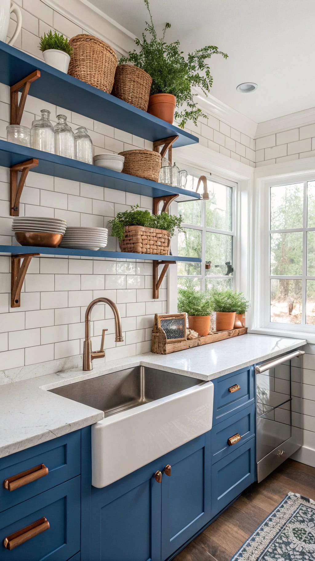 cobalt blue shelving accents