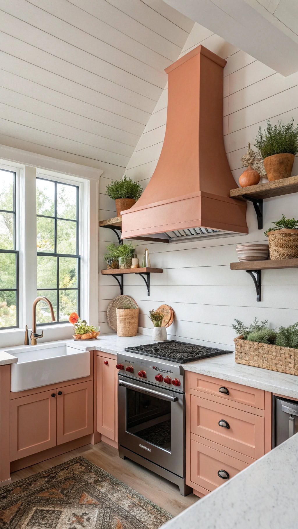 coral hood enhances kitchen aesthetics