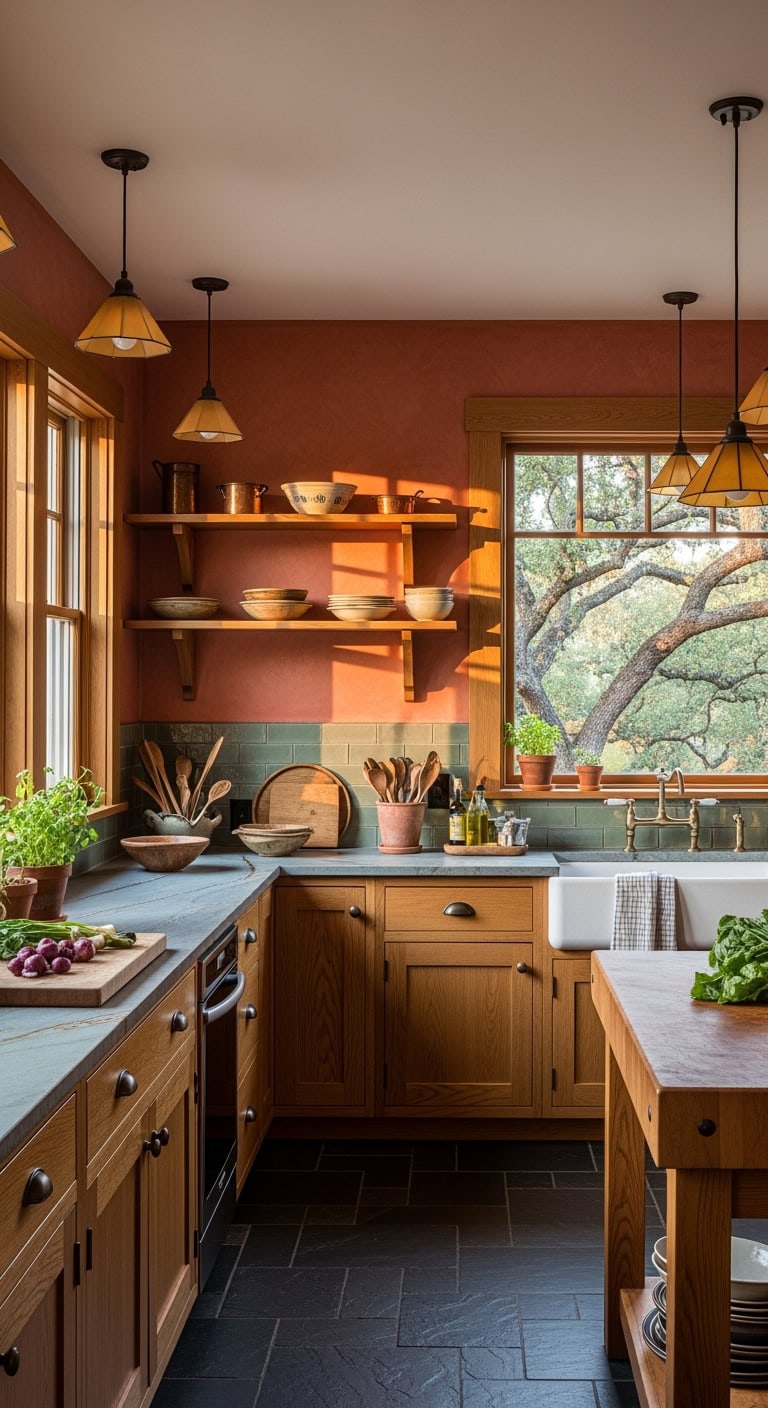 cozy craftsman kitchen with terracotta warmth