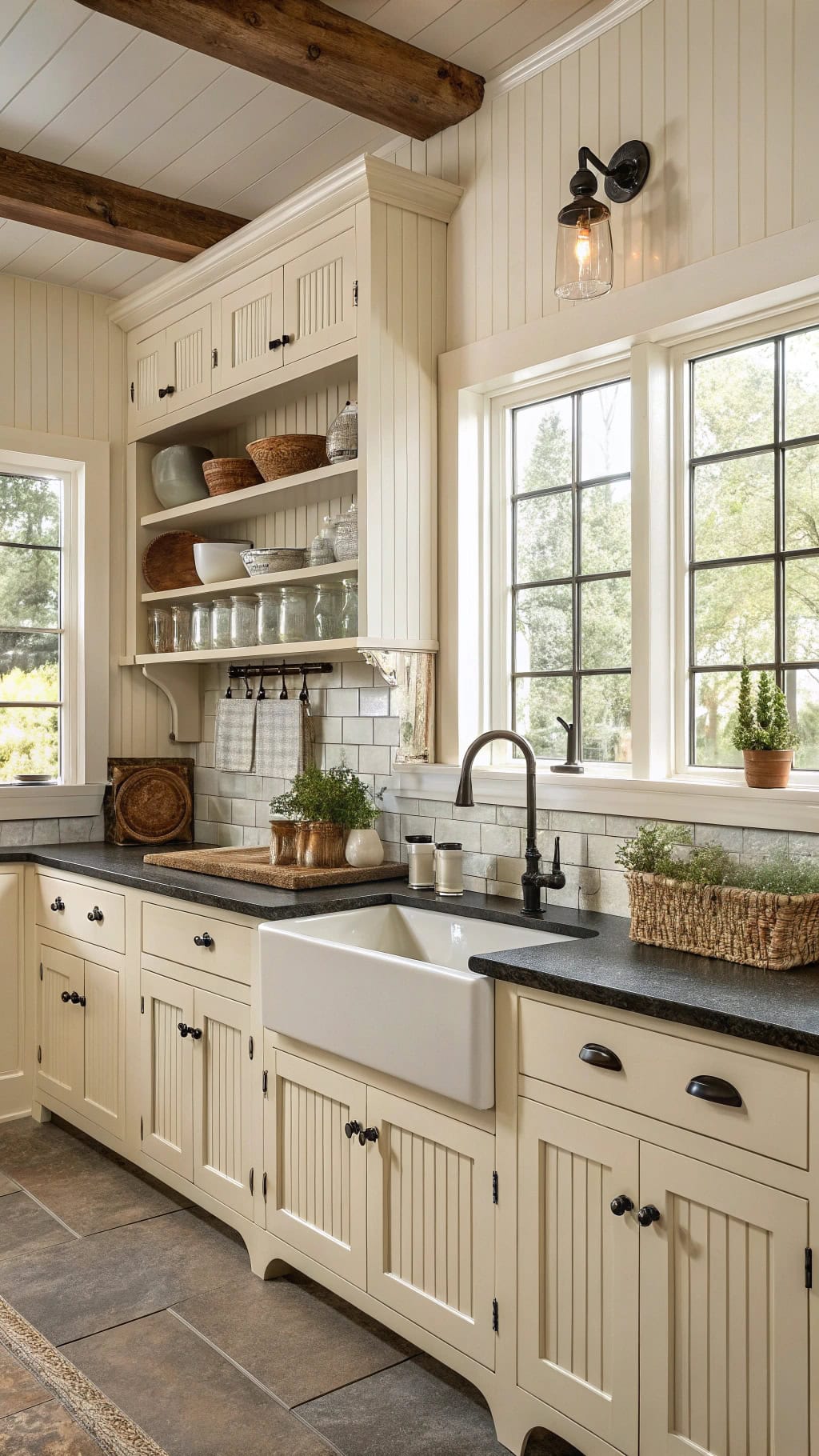cozy farmhouse ivory cabinets