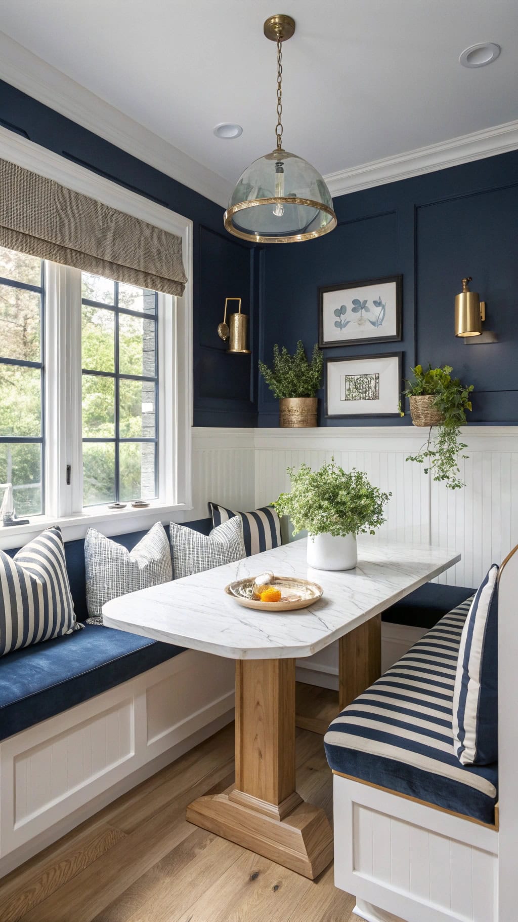 cozy navy breakfast nook