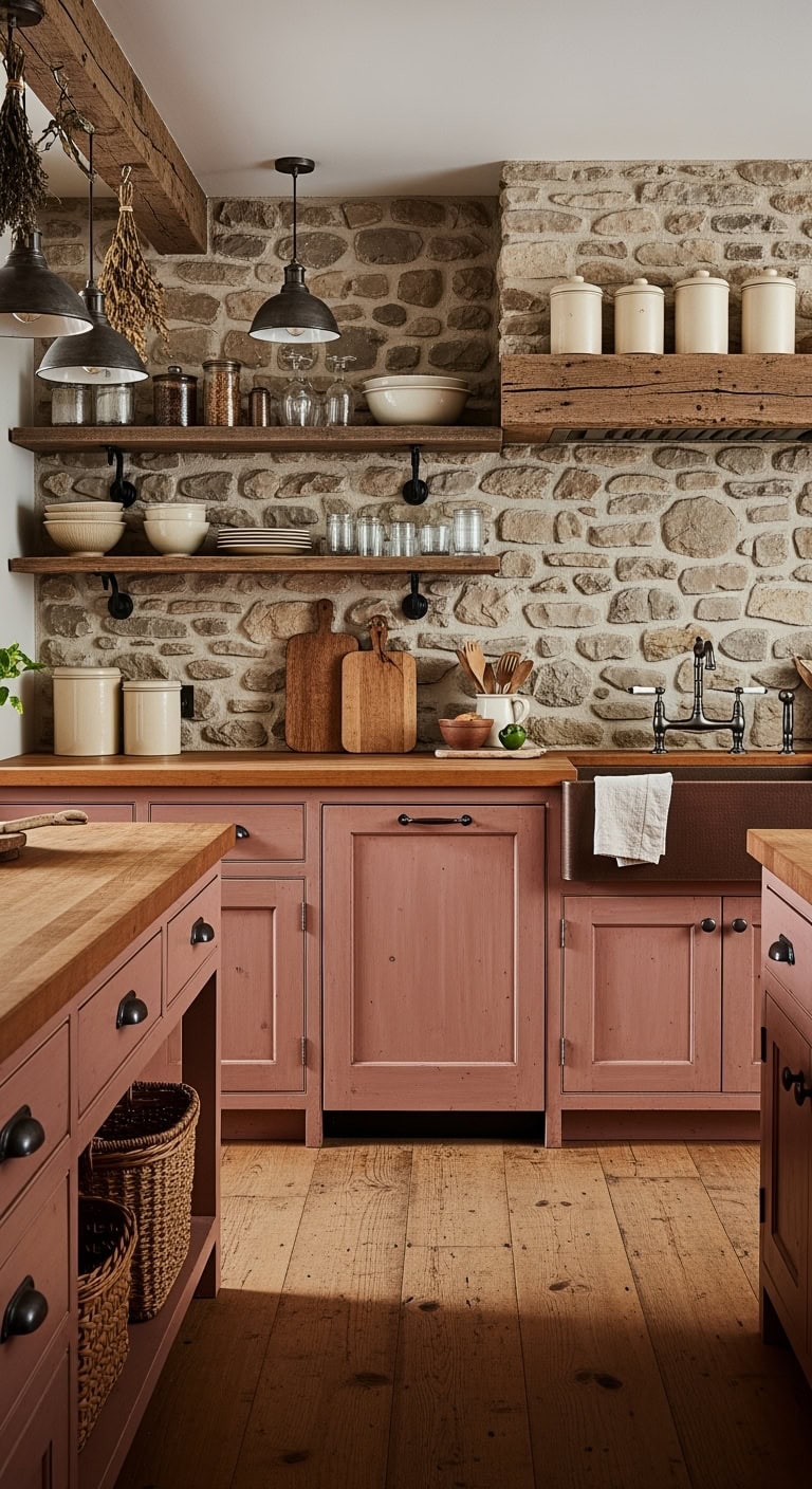 cozy rustic coral kitchen