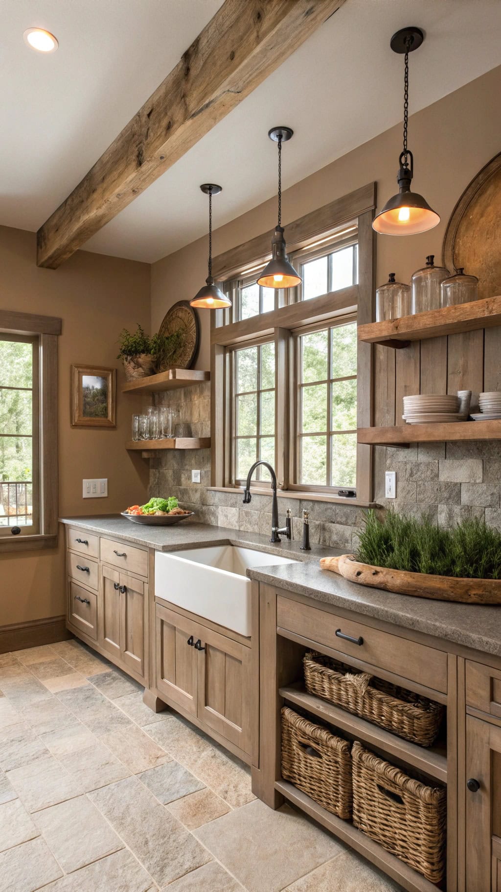 cozy taupe and reclaimed wood