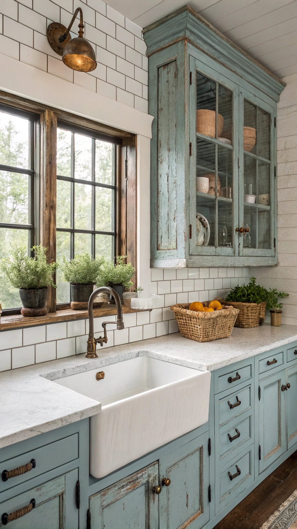 distressed blue cabinet doors