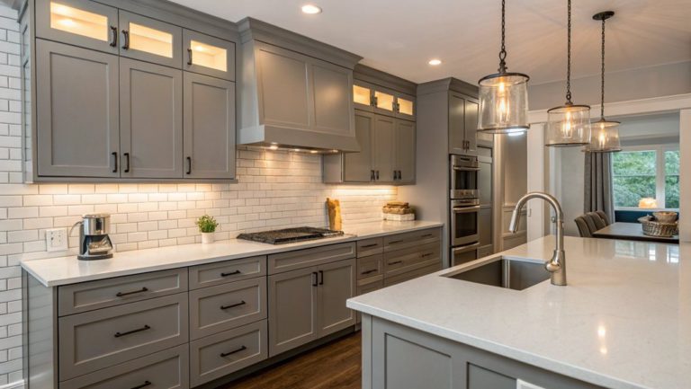 diverse gray kitchen cabinets