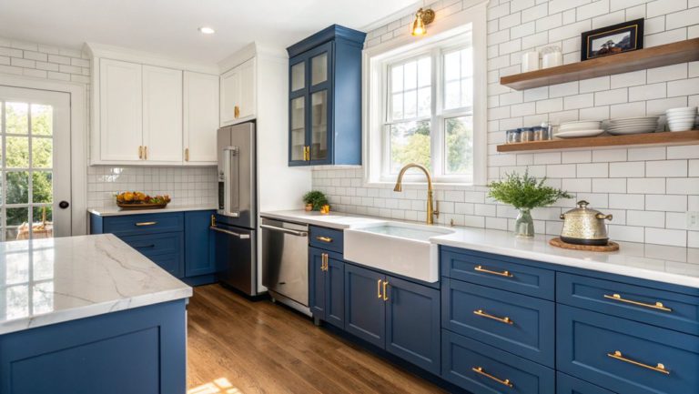 diverse small blue kitchens