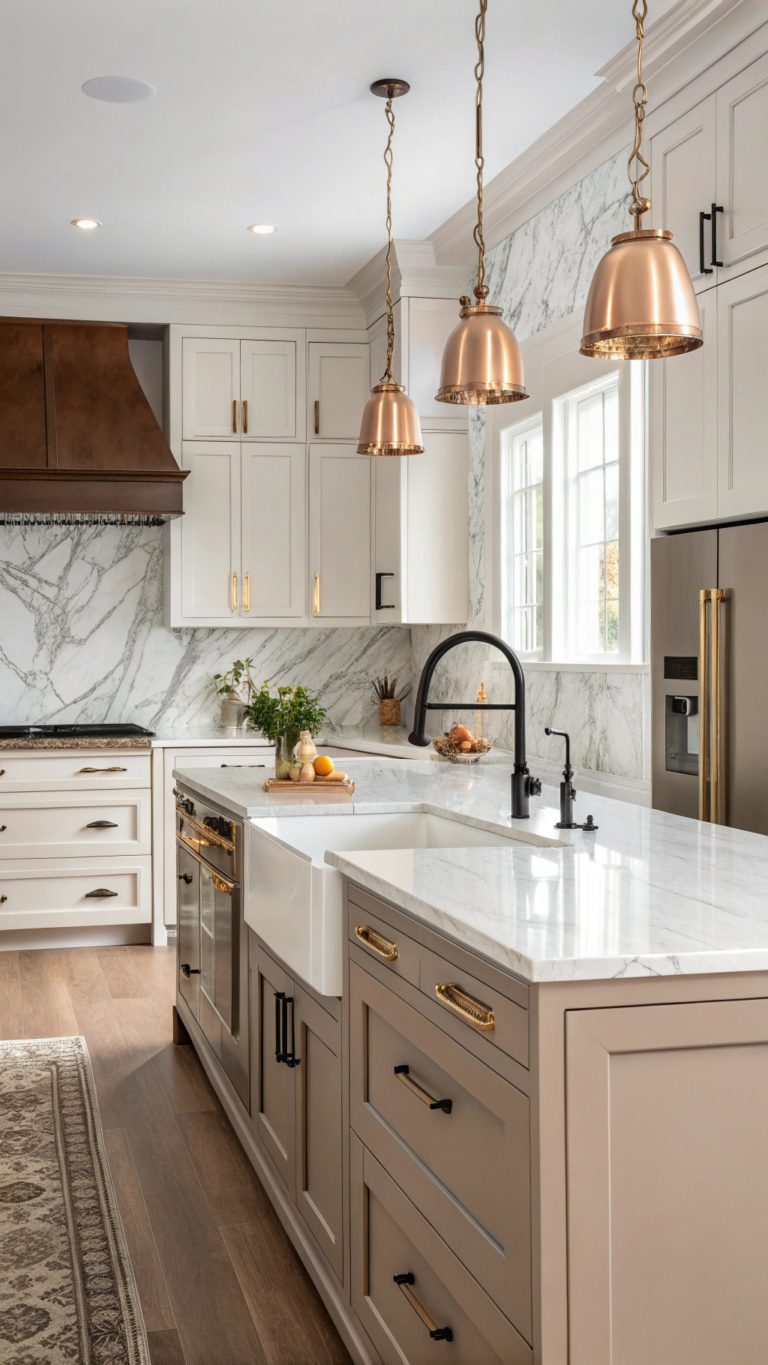 diverse taupe and white kitchens