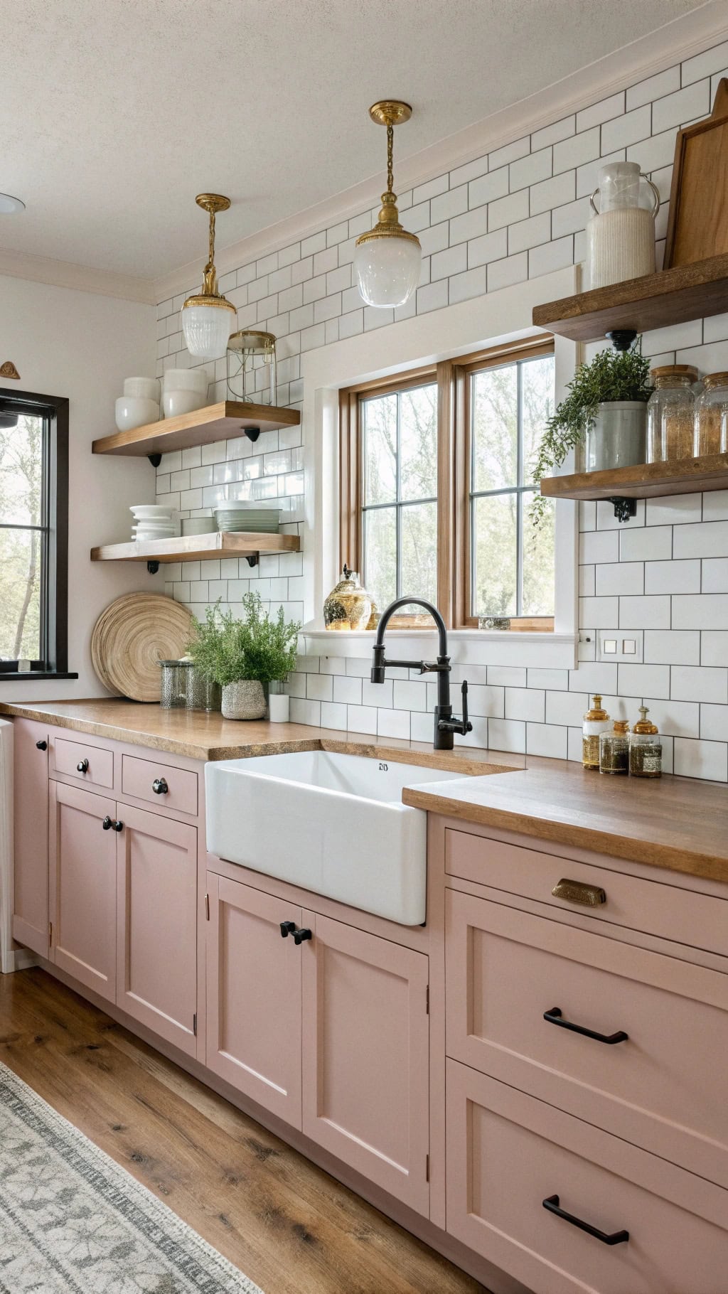 dusty pink farmhouse kitchen