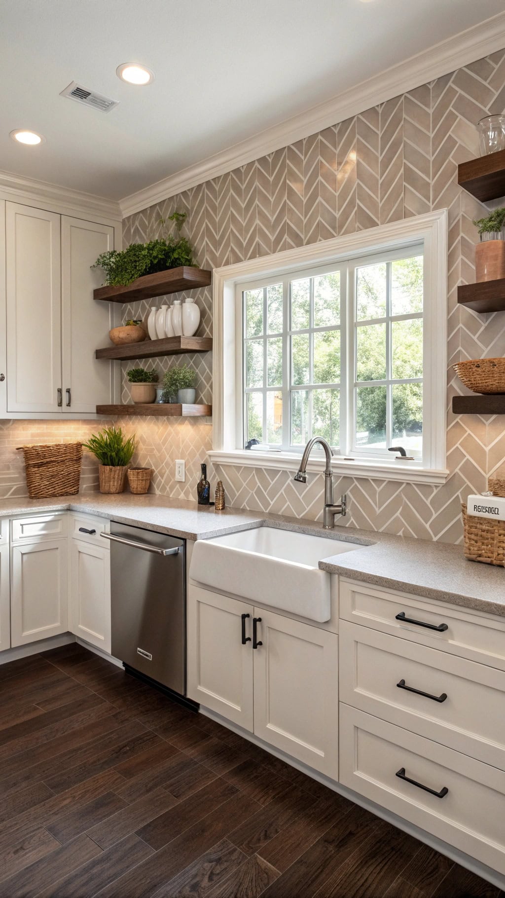 dynamic taupe chevron backsplash