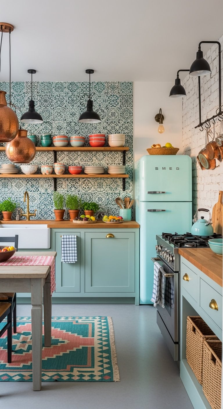 eclectic aqua kitchen design