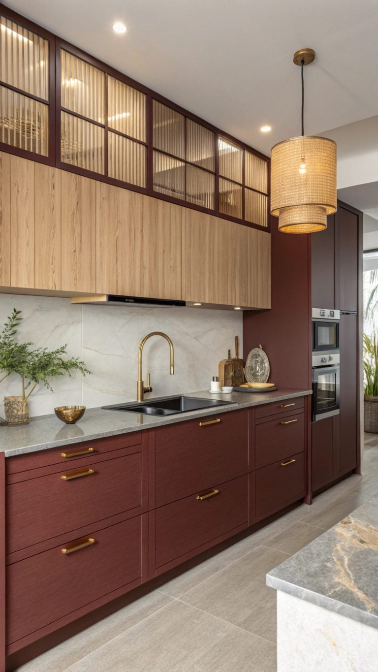 elegant dark red cabinetry