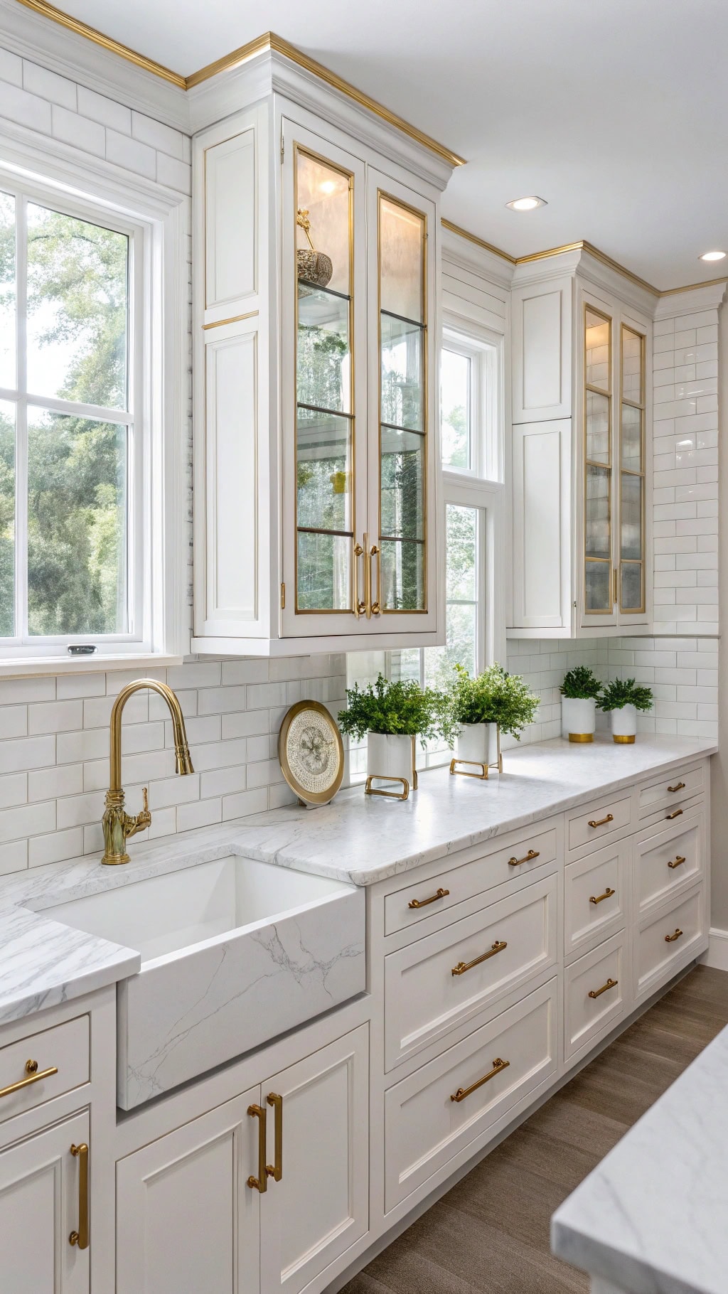 elegant gold trimmed cabinets
