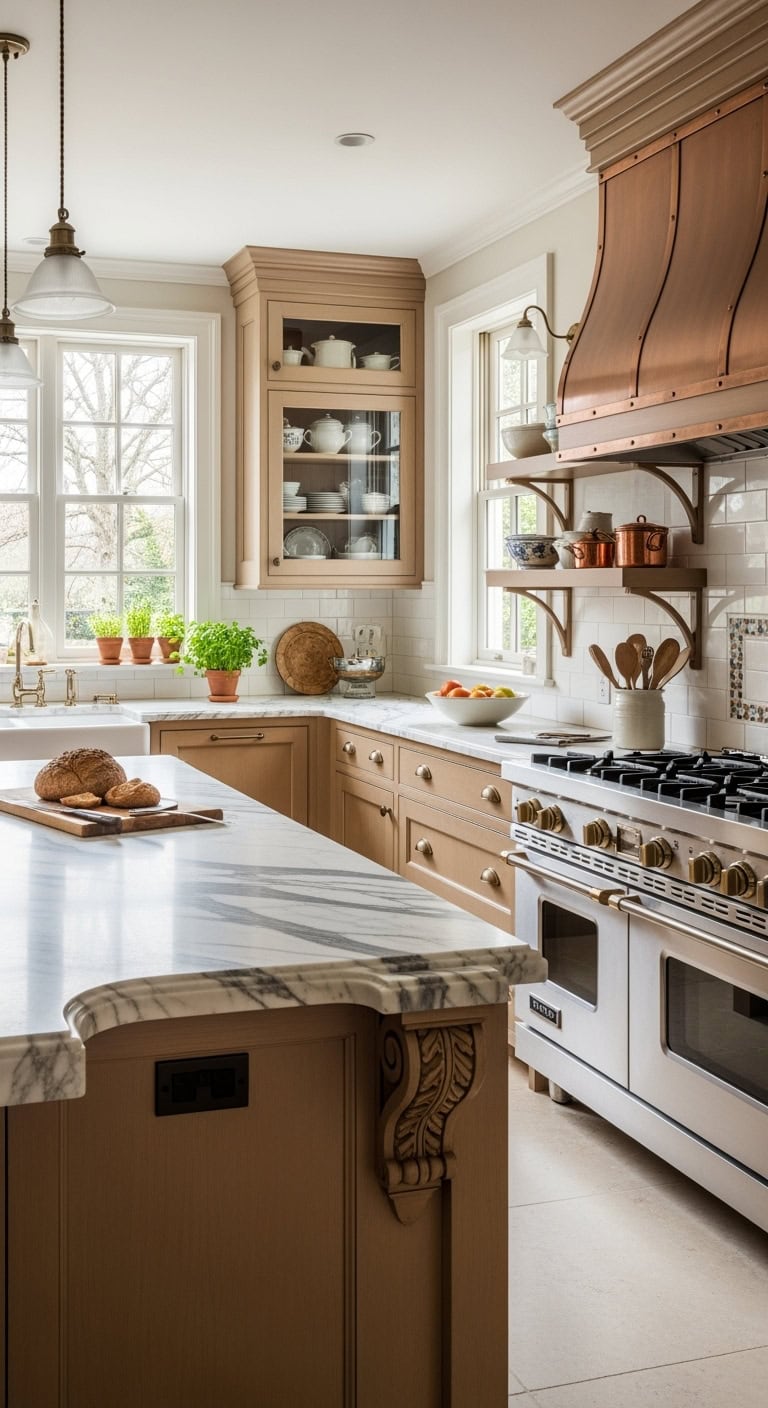 elegant traditional stone kitchen aesthetic