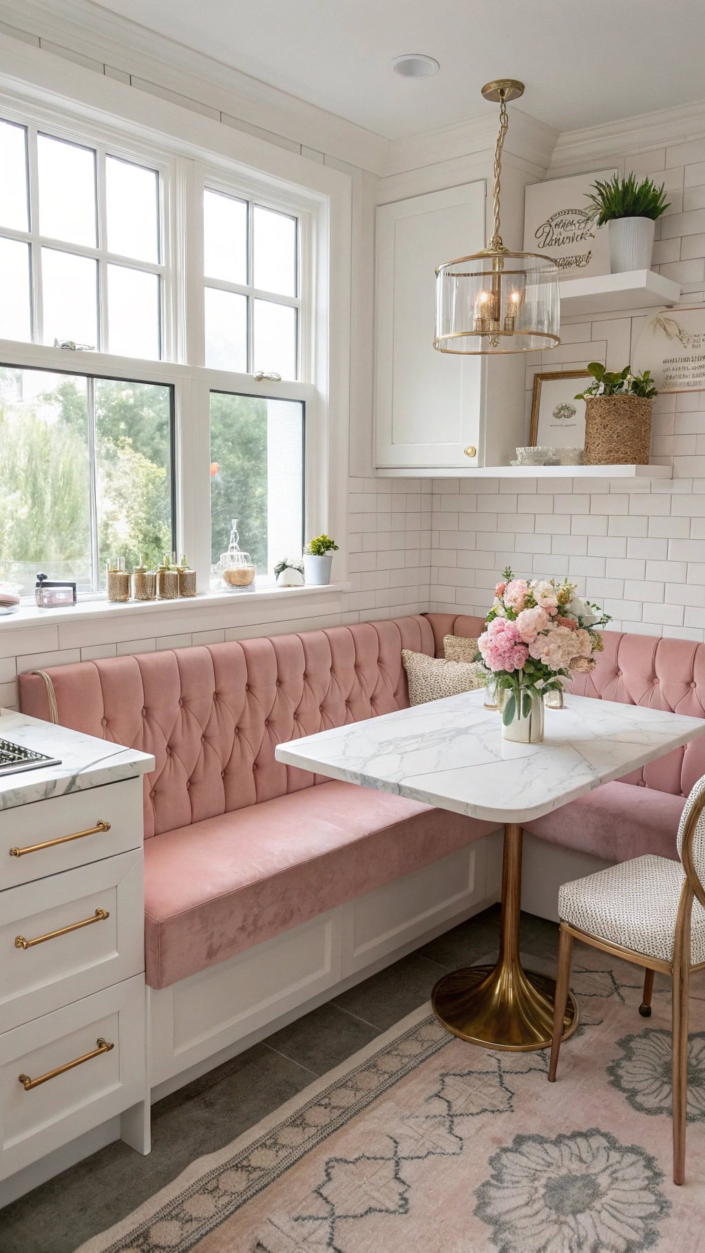 elegant tufted breakfast nook