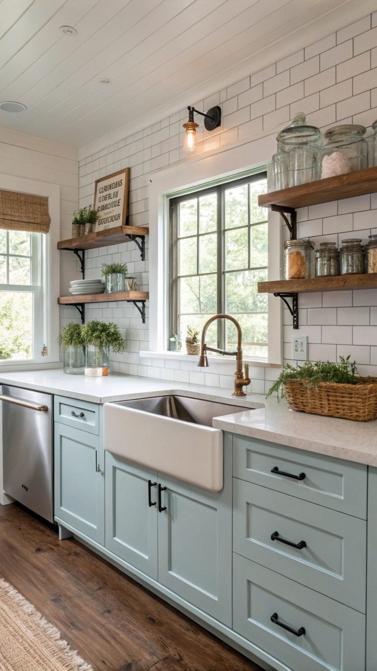 farmhouse blue kitchen island