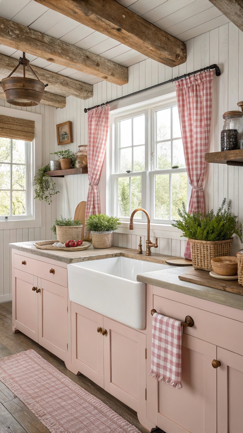 farmhouse kitchen pink charm