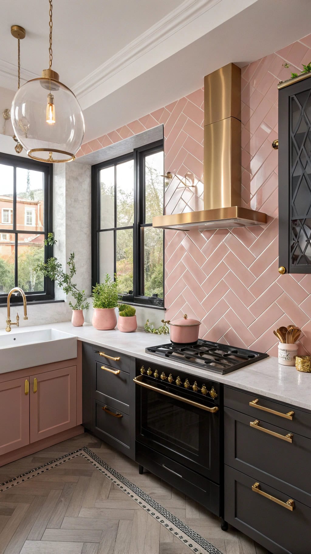 gatsby inspired pink kitchen design
