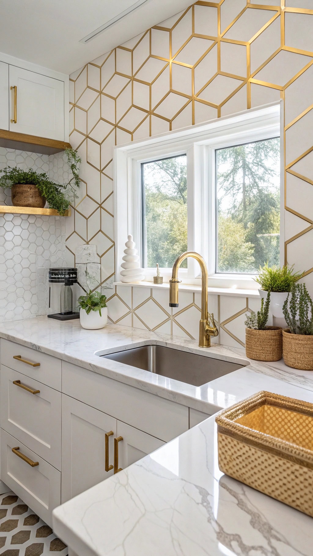 geometric gold backsplash patterns
