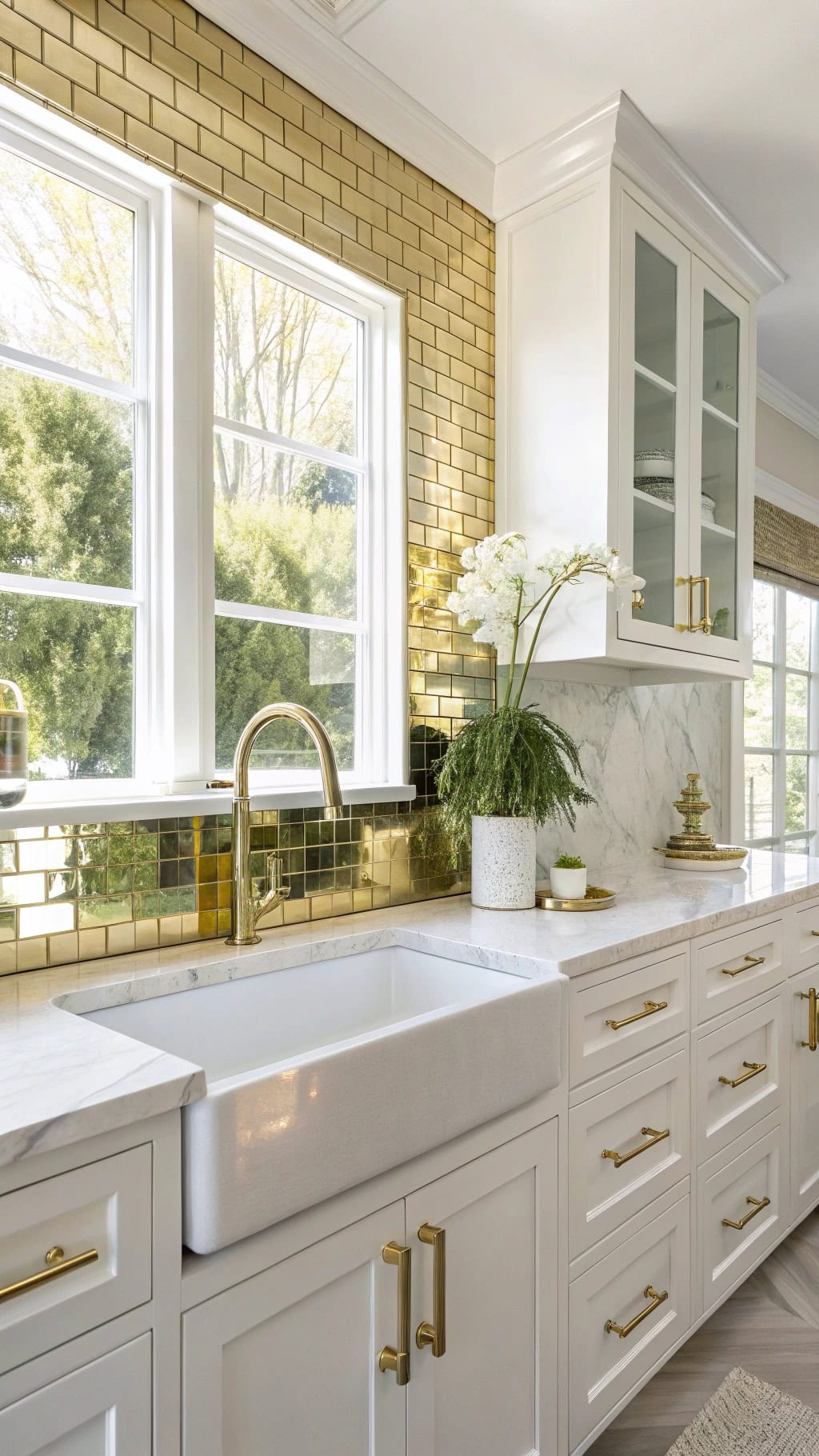 glamorous gold mirror backsplash