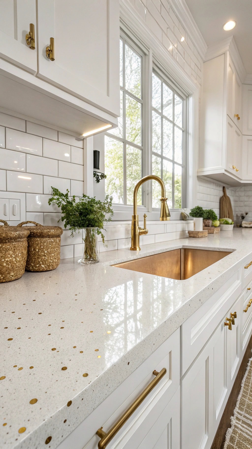 glamorous gold speckled quartz countertops