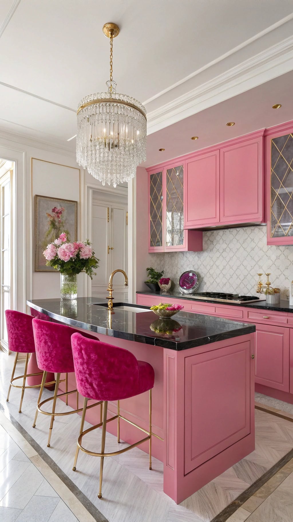 glamorous pink kitchen makeover