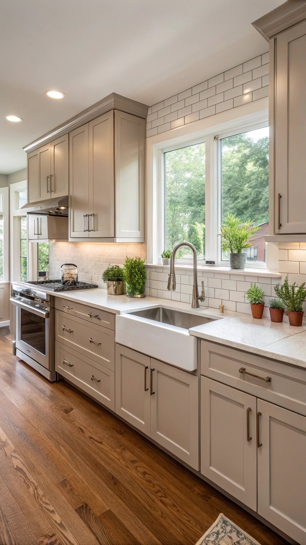 glossy taupe kitchen elegance