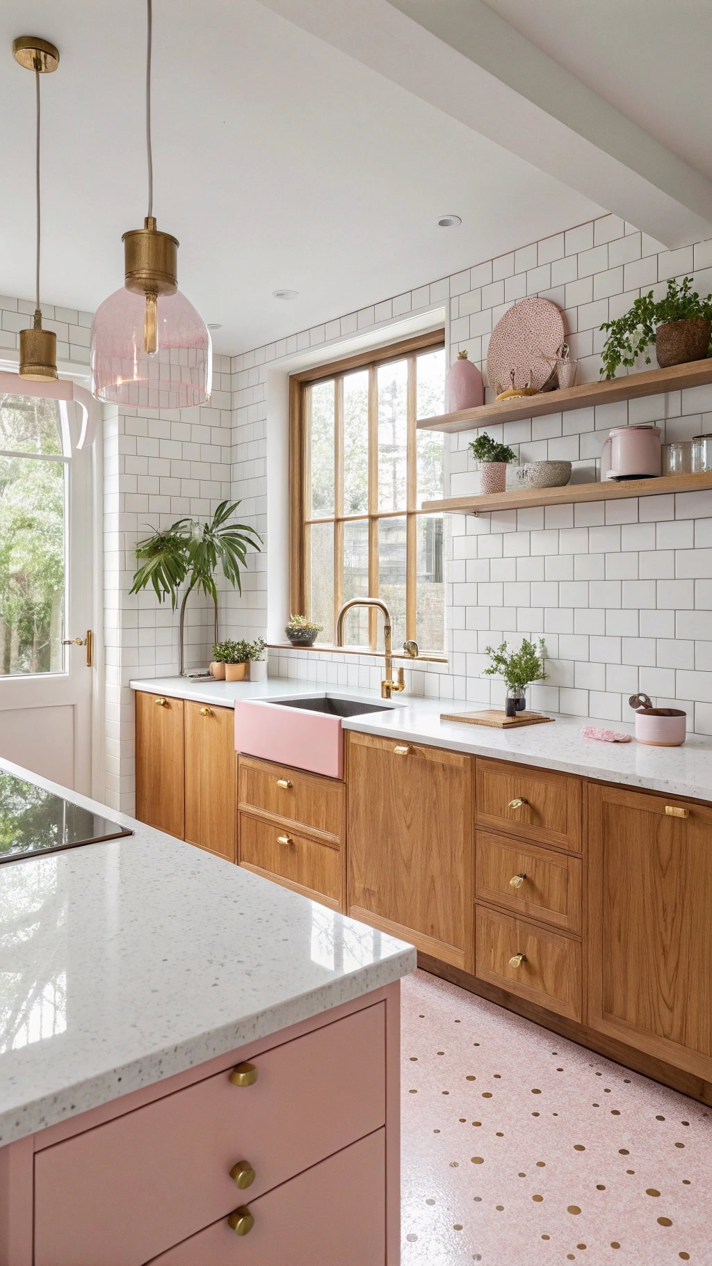 gorgeous pink terrazzo island