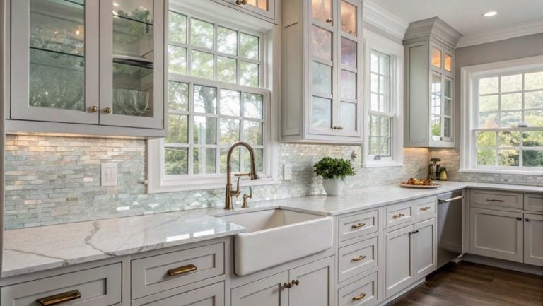 gray stained kitchen cabinets