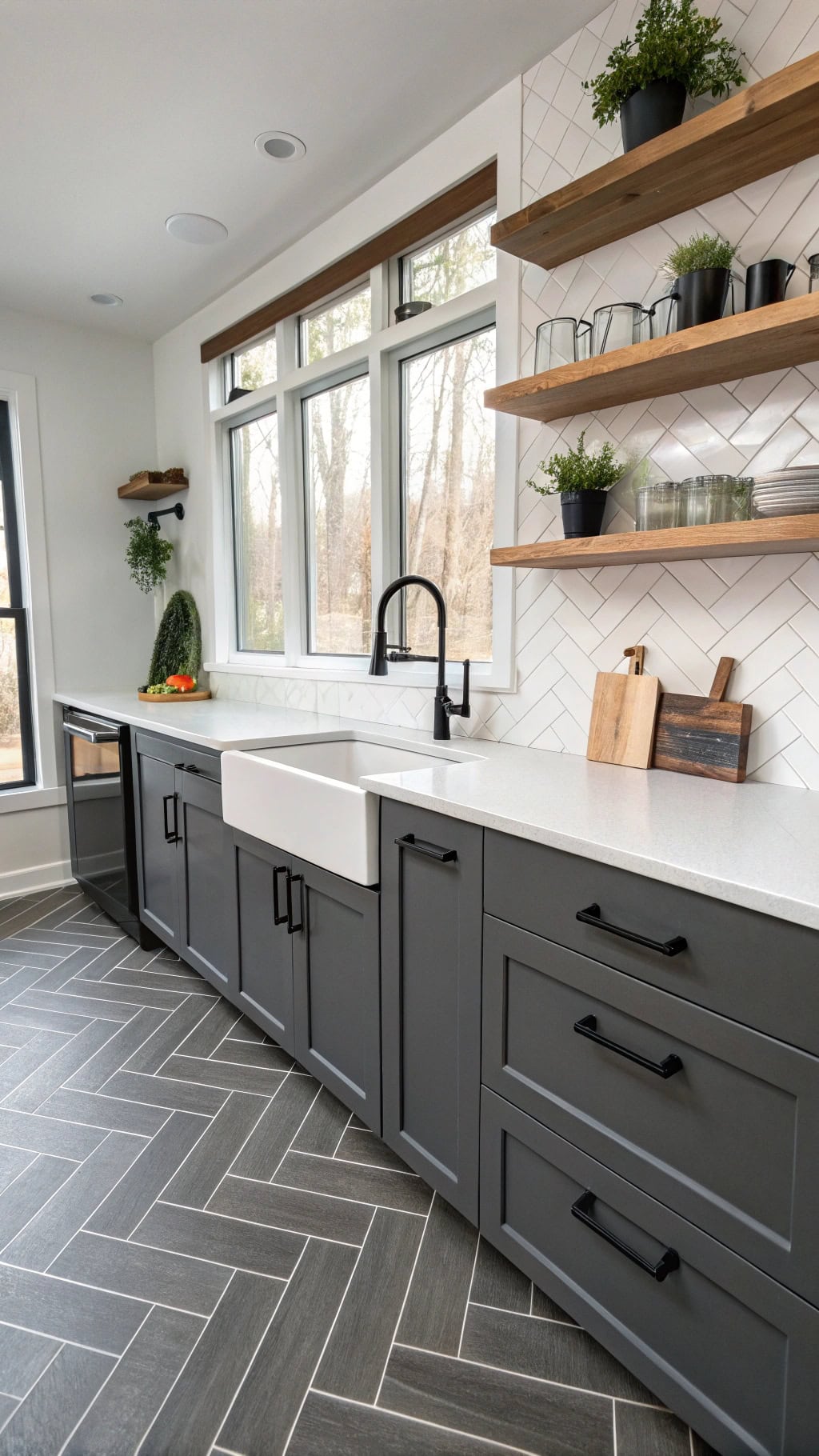 herringbone pattern kitchen design