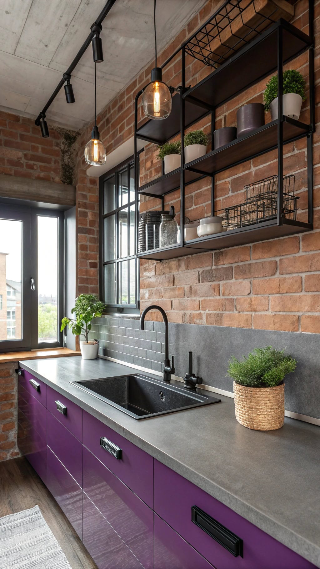 industrial chic purple backsplashes