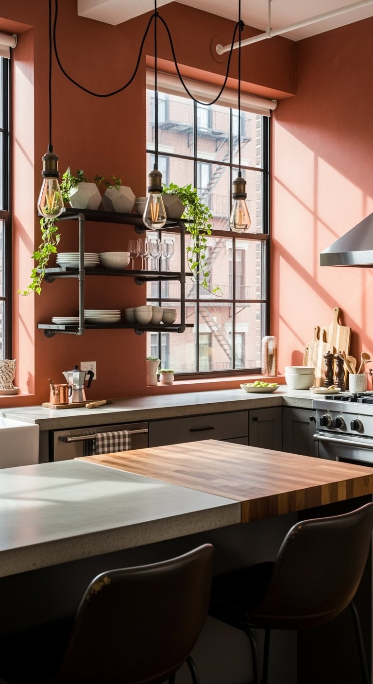 industrial terracotta loft kitchen